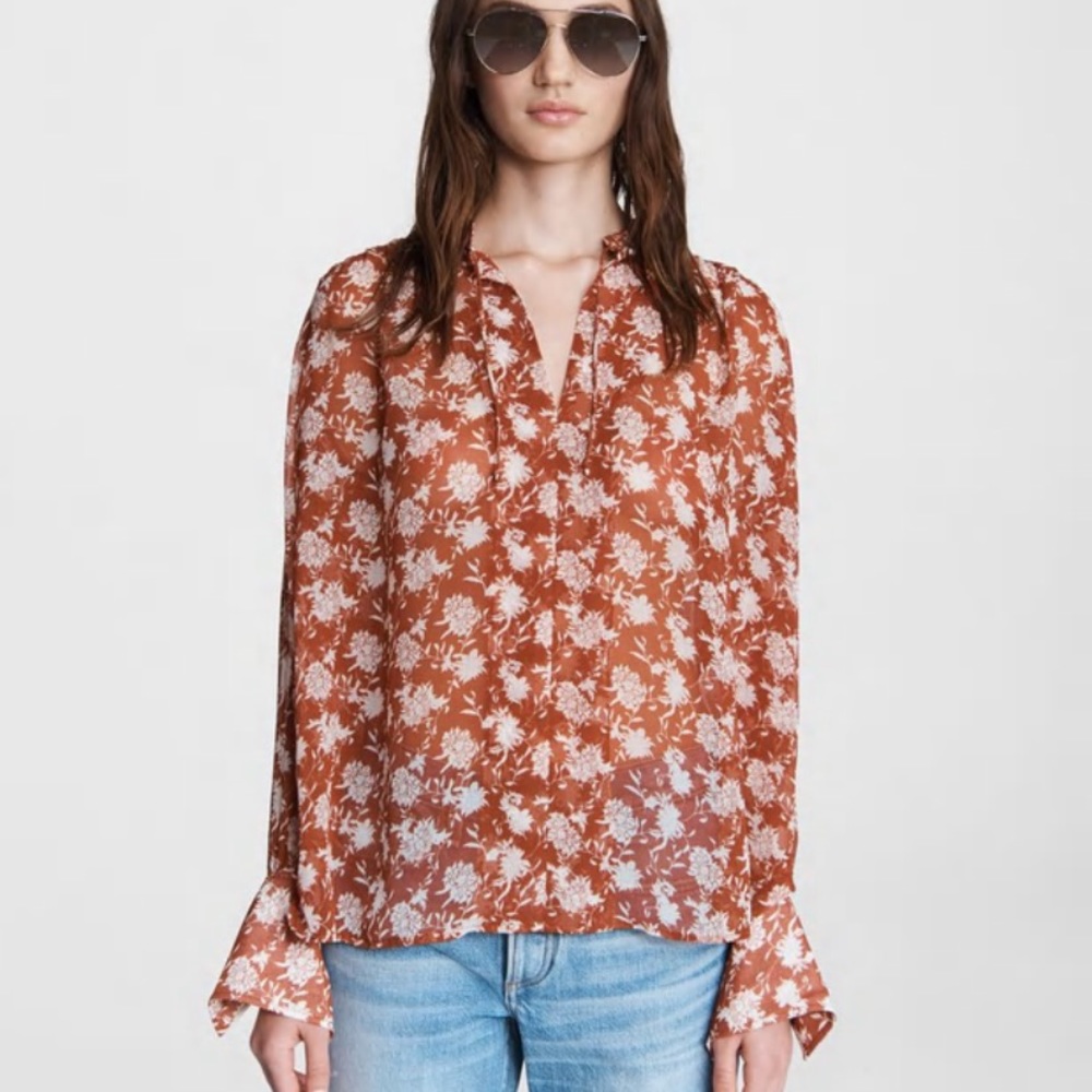 NEW Rag and Bone Carly blouse floral tie printed small s